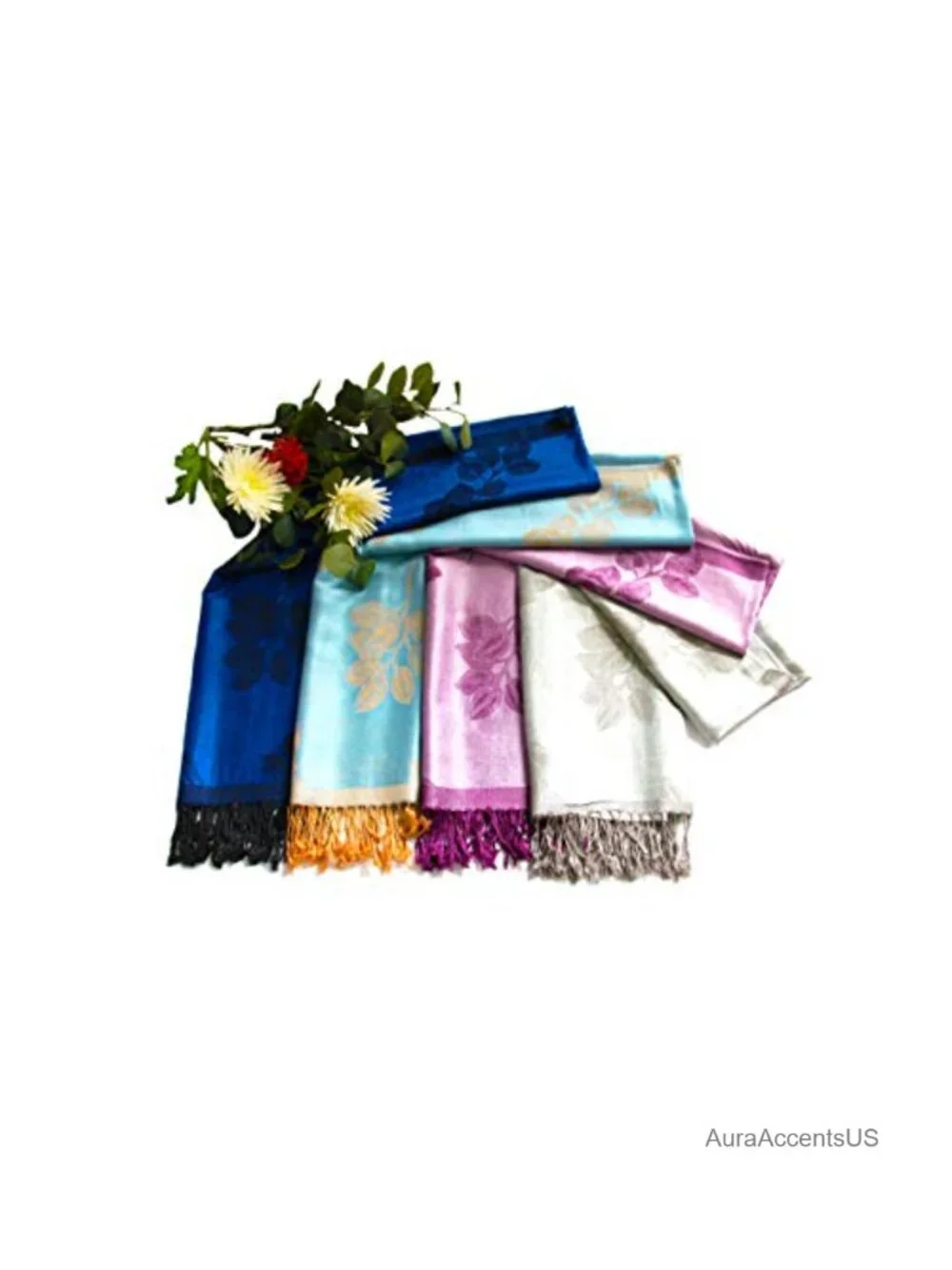 Reversible Two Tone Floral Rose Pashmina Scarf Shawl Wrap Stole Fringe Ends